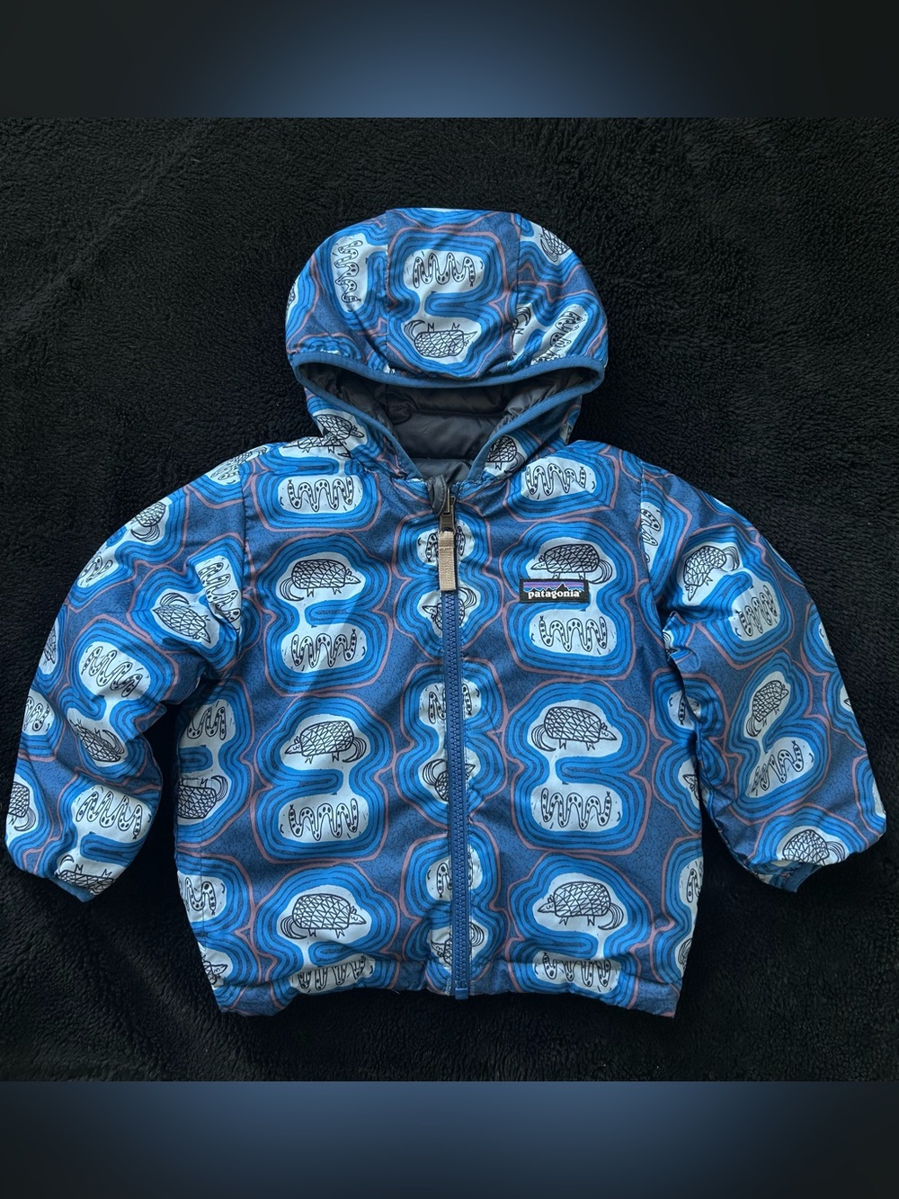 Patagonia Baby Reversible Down Sweater Blue Patterned Puffer Jacket